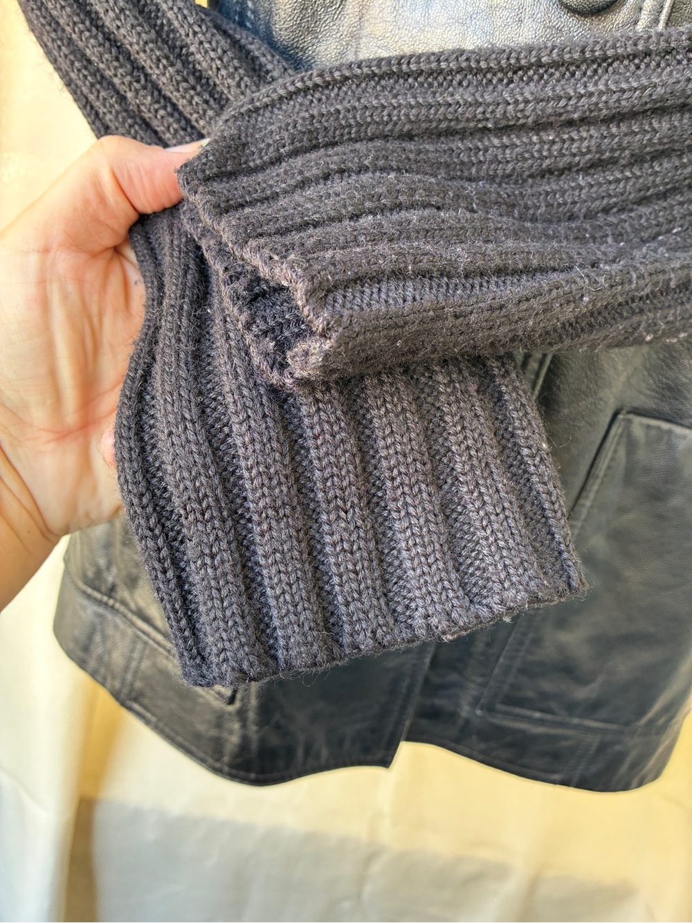 Vintage Carole Little Black Leather & Wool Sweater Jacket | Size Medium - Picture 4 of 10